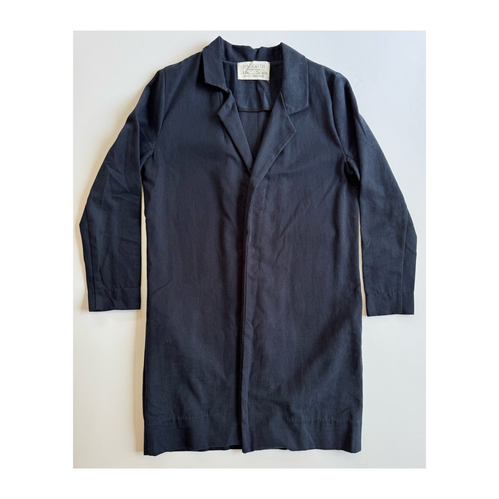 HACKWITH DESIGN HOUSE Trench Coat Jacket Womens OS Navy Blue‎ Tencel Made USA